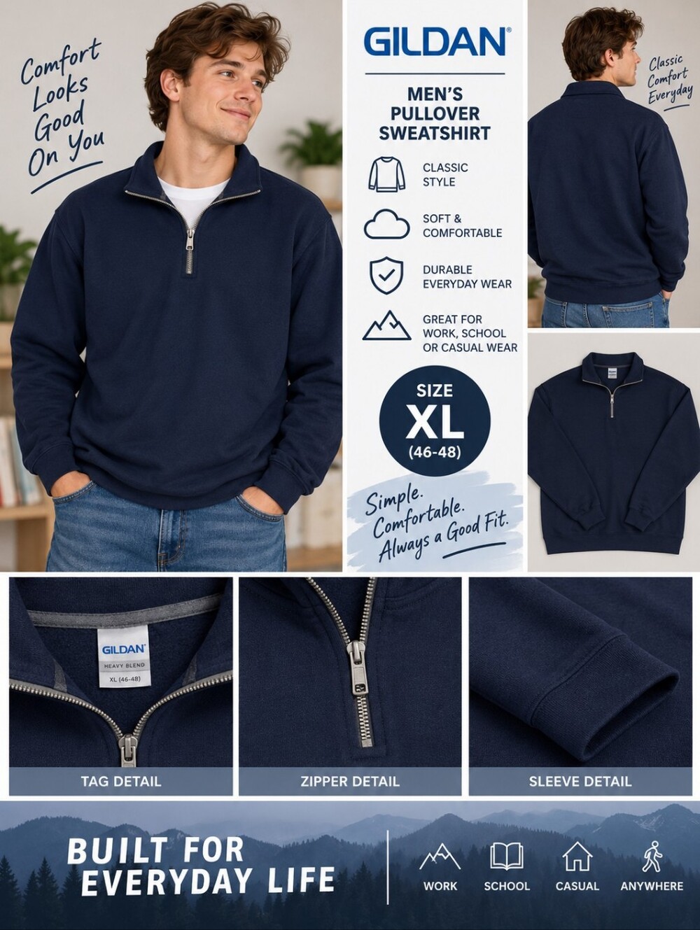 Gildan men's XL blue pullover sweatshirt #04